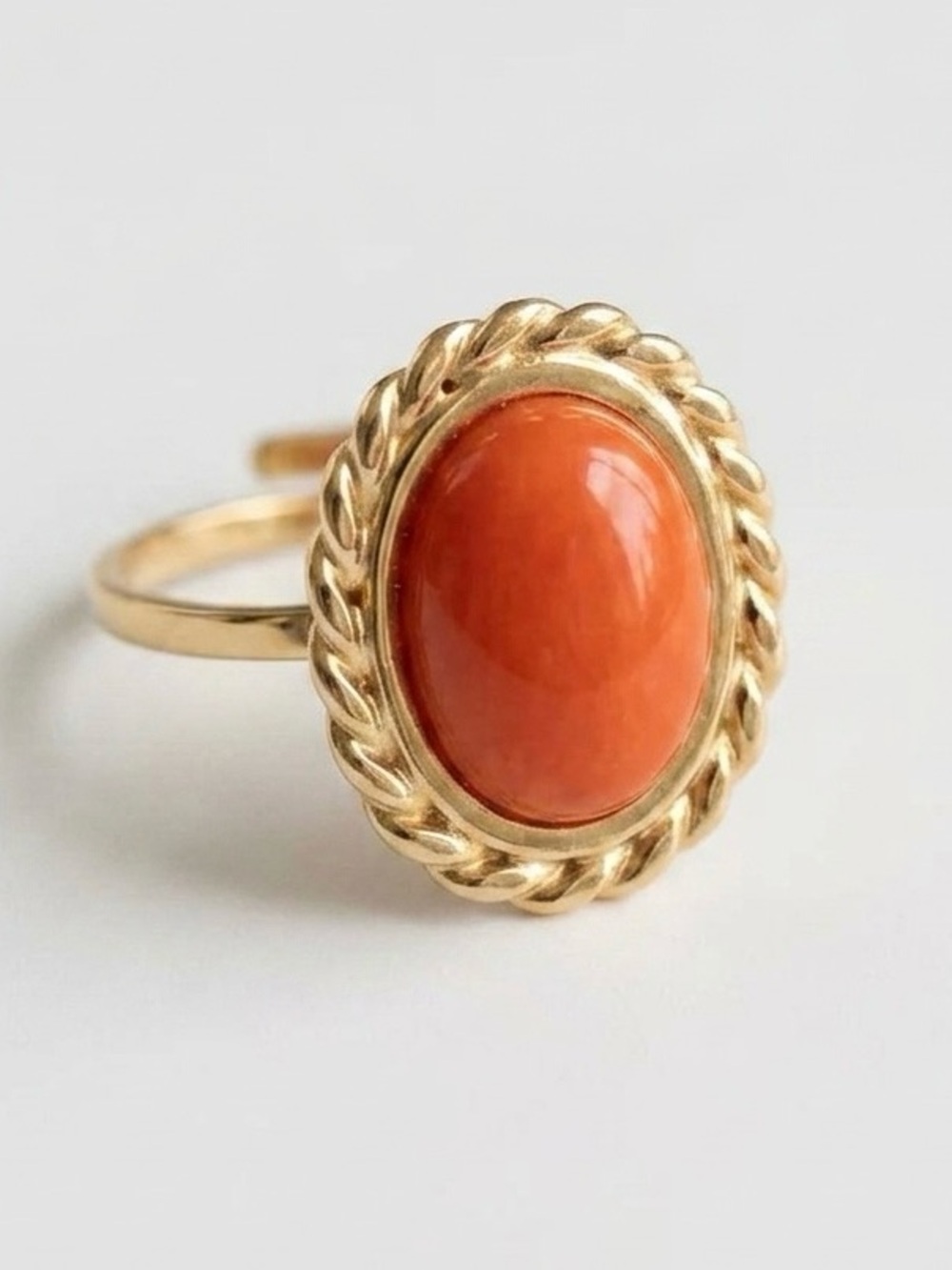 Solar Charm Vintage Style Orange Stone Ring Gold Plated Stainless Steel